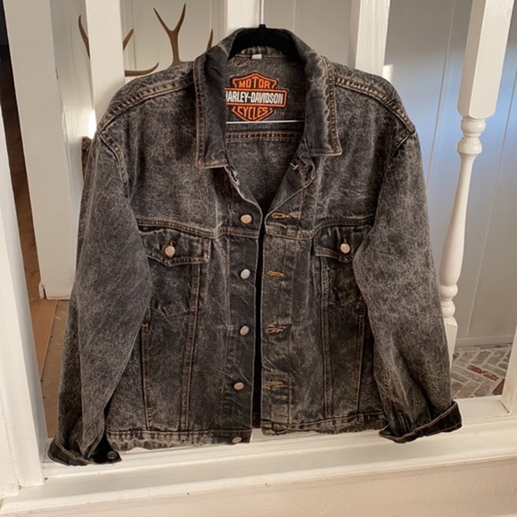Vintage acid wash gray jean Harley Davidson jacket - Picture 4 of 8